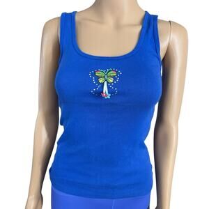 Vintage Y2K Tank Top DNLA Blue Butterfly Applique Women’s Size Medium